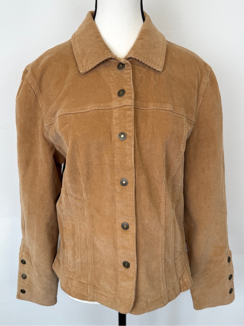A.M.I. Size M Tan Corduroy Button Front Fitted Jacket